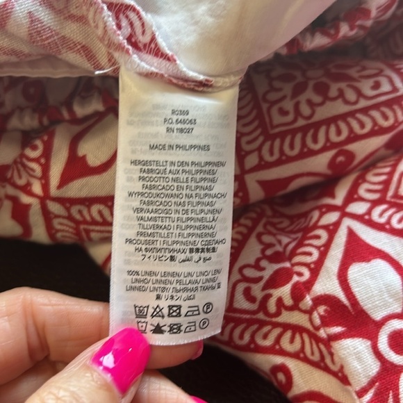 BODEN PULL ON LINEN TROUSER Pant Poinsettia Red Block Pome Mid Rise Sz 10 - Picture 12 of 16